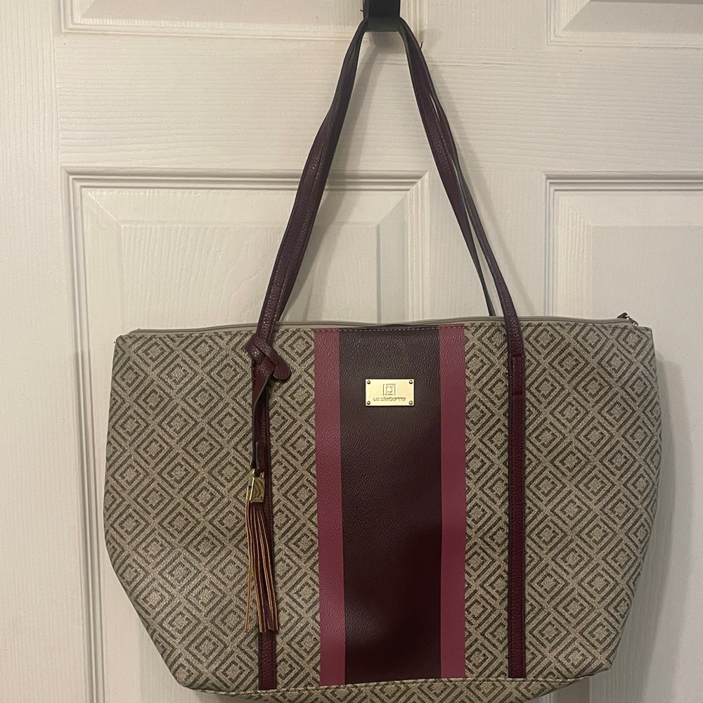 Liz Claiborne Burgundy and Wine Patterned Tote